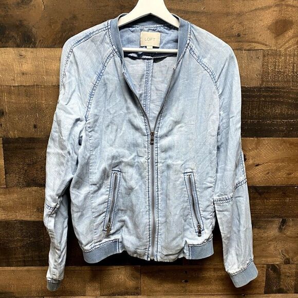 Loft ann taylor light weight zip up jacket lyocell blue size small - Picture 1 of 7